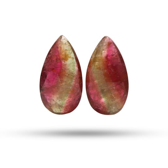 Natural Tourmaline Smooth Pear Cabochon, 12x22 mm, Tourmaline , Pair ( 2 Pieces )