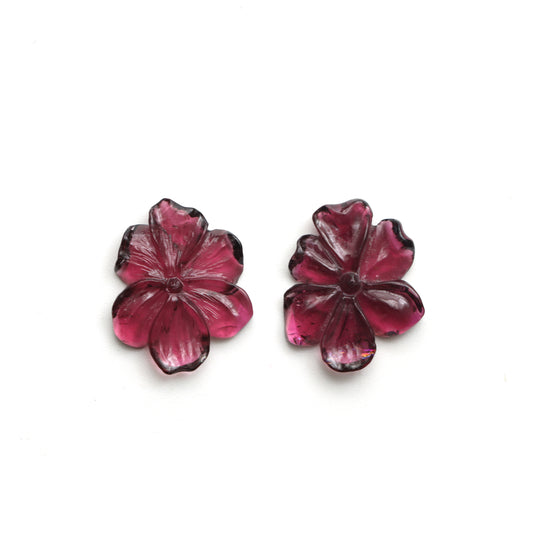 Natural Tourmaline Flower Carving Loose Gemstone, 15.5x19 mm, Tourmaline Jewelry Making Gemstone , Pair ( 2 Pieces )