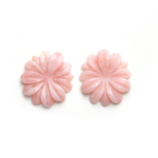 ピンクオパール フラワー カービング ルース ジェムストーン、20x21.5 mm、ピンクオパール ジュエリーメイキング ジェムストーン、ペア (2 個)
