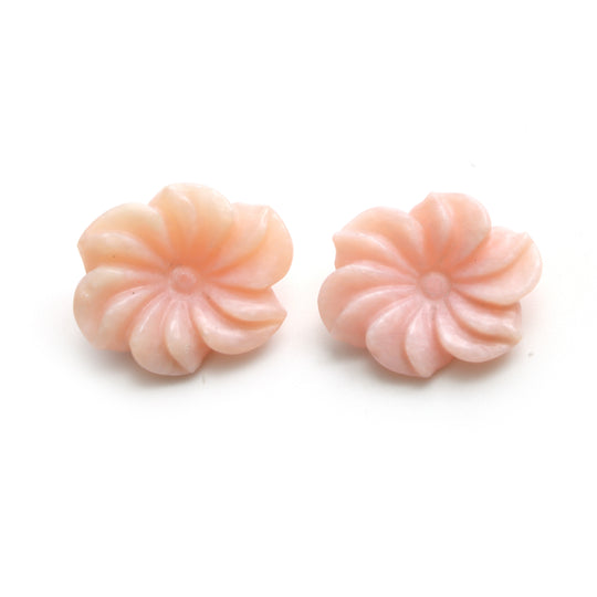 ピンクオパール フラワー カービング ルース ジェムストーン、18x22.5 mm、ピンクオパール ジュエリーメイキング ジェムストーン、ペア (2 個)