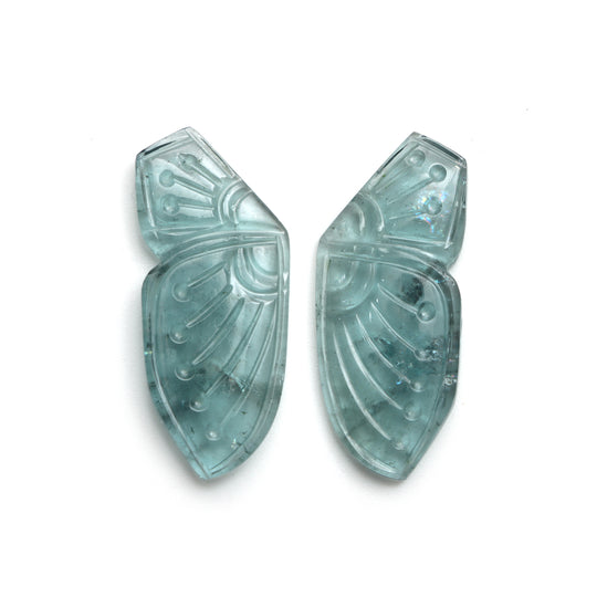 Natural Tourmaline Wings Carving Loose Gemstone, 14x33 mm, Tourmaline Jewelry Making Gemstone, Pair ( 2 Pieces )
