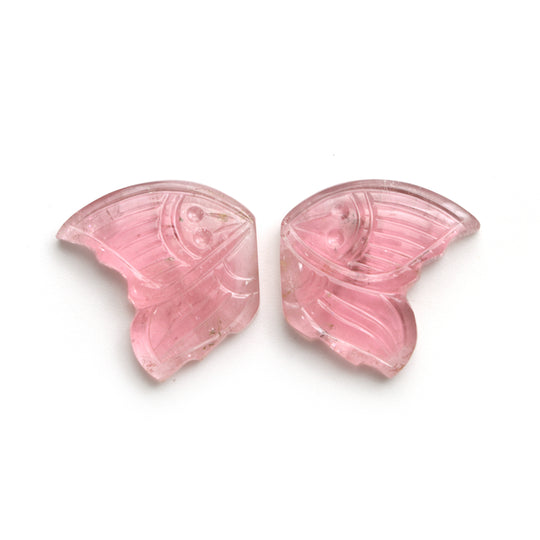 Natural Tourmaline Wings Carving Loose Gemstone, 20x21 mm, Tourmaline Jewelry Making Gemstone, Pair ( 2 Pieces )