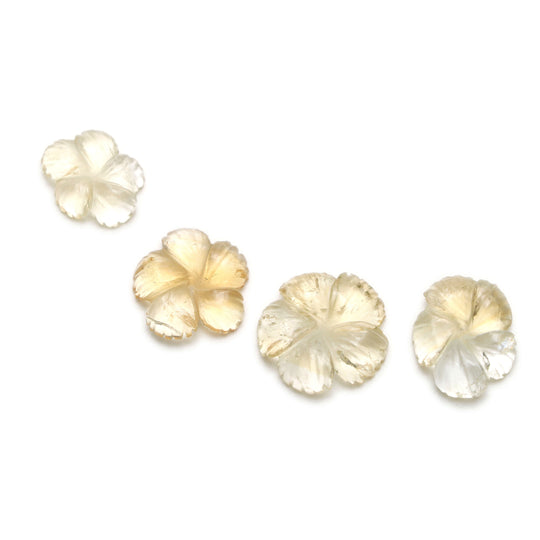 Natural Citrine Flower Carving Loose Gemstone, 12.5x15 mm to 17.5x18 mm, Citrine Jewelry Making Gemstone, Set of 4 Pieces