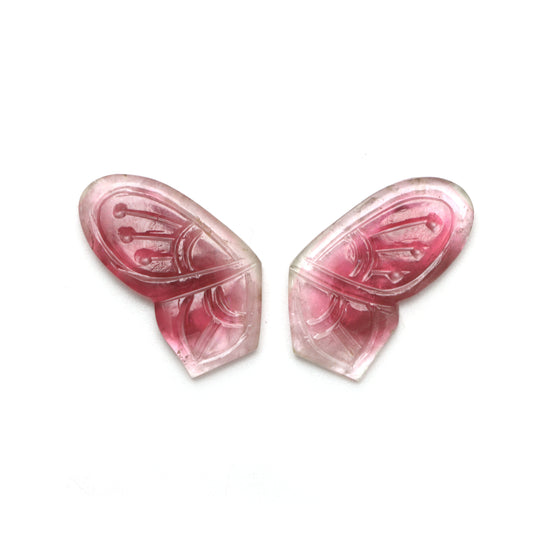 Natural Bi Color Tourmaline Wings Carving Loose Gemstone, 13x23 mm, Bi Color Tourmaline Jewelry Making Gemstone, Pair of ( 2 Pieces )