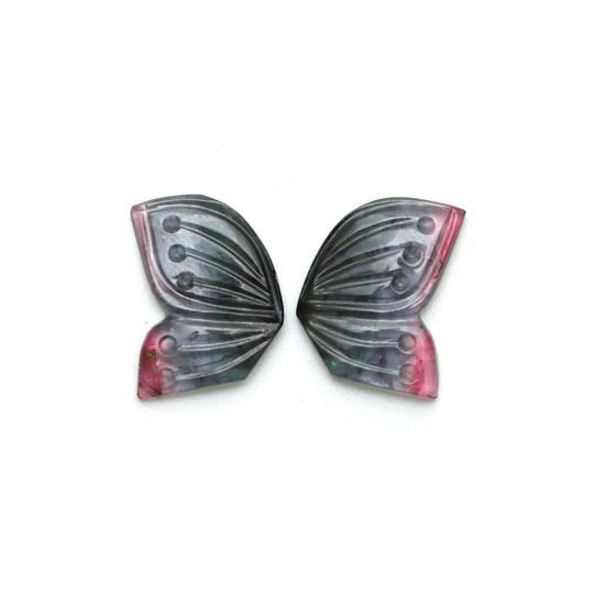 Natural Bi Color Tourmaline Wings Carving Loose Gemstone, 11x17.5 mm, Bi Color Tourmaline Jewelry Making Gemstone, Pair of ( 2 Pieces )