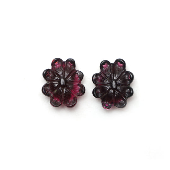 Natural Tourmaline Flower Carving Loose Gemstone, 13x16 mm, Tourmaline Jewelry Making Gemstone , Pair ( 2 Pieces )