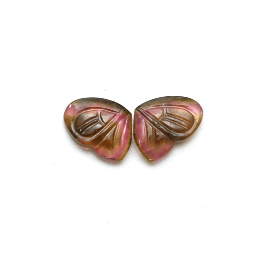 Natural Bi Color Tourmaline Wings Carving Loose Gemstone, 9.5x13 mm, Bi Color Tourmaline Jewelry Making Gemstone, Pair of ( 2 Pieces )