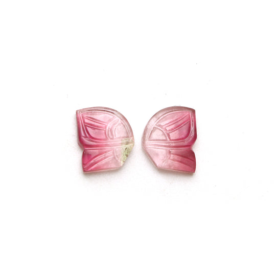 Natural Bi Color Tourmaline Wings Carving Loose Gemstone, 10x11.5 mm, Bi Color Tourmaline Jewelry Making Gemstone, Pair of ( 2 Pieces )