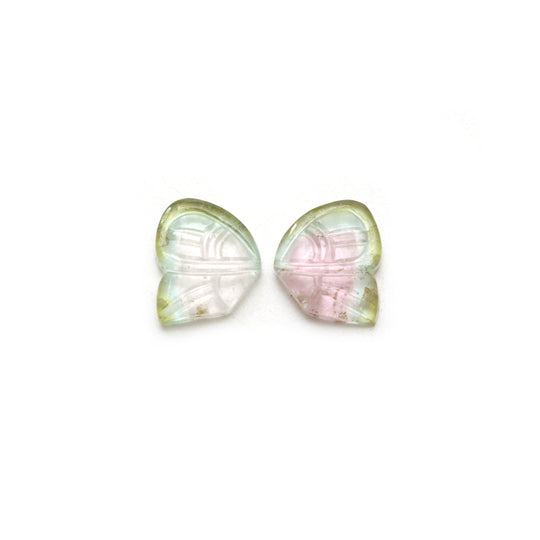 Natural Bi Color Tourmaline Wings Carving Loose Gemstone, 10.5x13 mm, Bi Color Tourmaline Jewelry Making Gemstone, Pair of ( 2 Pieces )