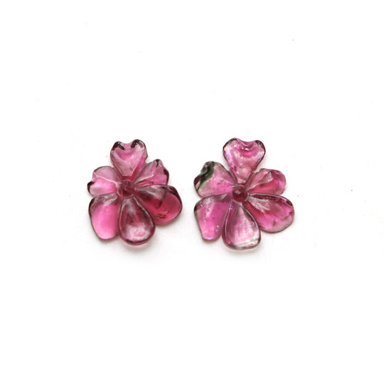 Natural Tourmaline Flower Carving Loose Gemstone, 13x15 to 14x16 mm, Tourmaline Jewelry Making Gemstone, Pair ( 2 Pieces )