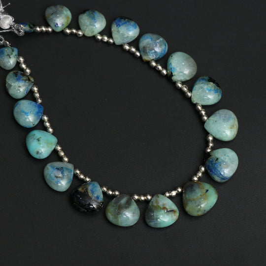 Azurite Feldspar Smooth Heart Beads, 6.5 mm to 12.5 mm, Azurite Jewelry Making Beads, 7.5 Inches Full Strand, Price Per Strand