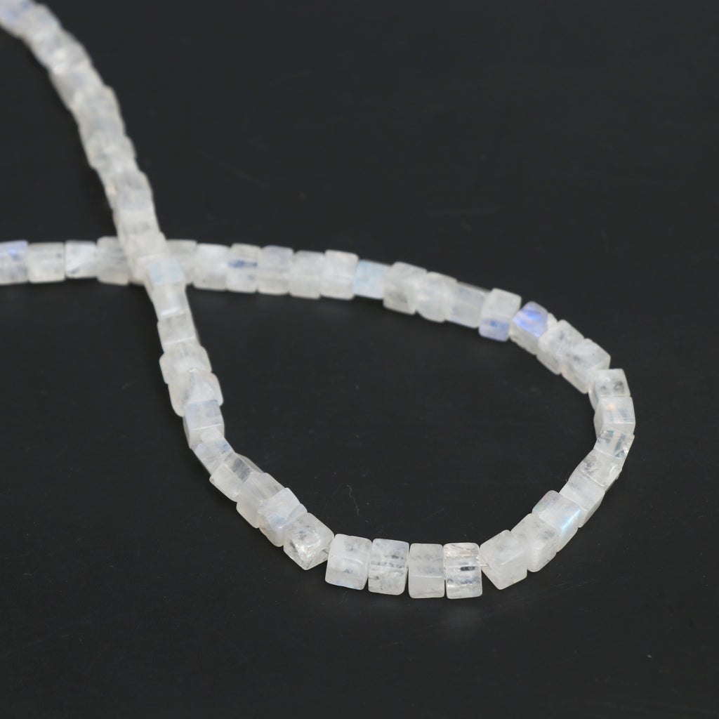 Rainbow Moonstone Smooth Cube Beads, 4.5 mm to 5 mm, Moonstone Jewelry Handmade Gift for Women, 14.5 Inches Full Strand, Price Per Strand - National Facets, Gemstone Manufacturer, Natural Gemstones, Gemstone Beads, Gemstone Carvings
