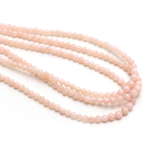 天然ピンクオパール スムース ラウンド ボール、3.5 mm ~ 5 mm、ピンクオパール ジュエリー メイキング ビーズ、18 インチ フル ストランド、1 ストランドあたりの価格