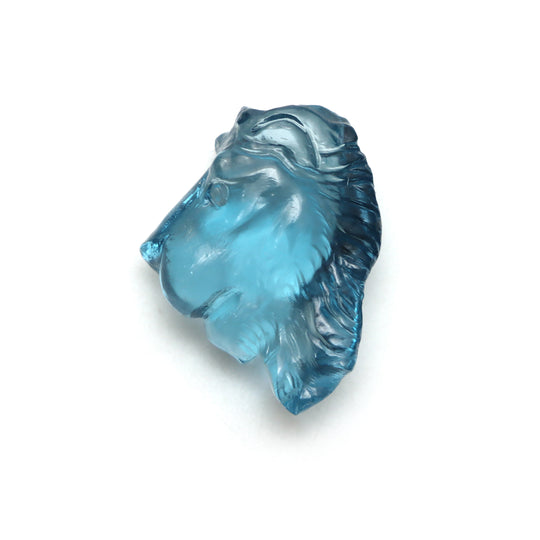 London Blue Topaz Lion Carving Loose Gemstone, 15.5x20.5 mm, Blue Topaz Jewelry Making Gemstone, 1 Piece