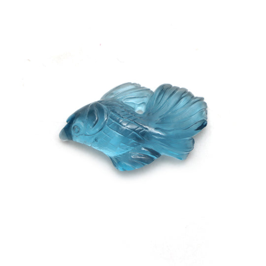 London Blue Topaz Fish Carving Loose Gemstone, 15x25 mm, Blue Topaz Jewelry Making Gemstone, 1 Piece
