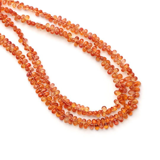 Orange Sapphire Faceted Drop Beads, 2x3 mm To 3x5 mm, Sapphire Jewelry Making Beads, 15.5 Inches Full Strand, Price Per Strand