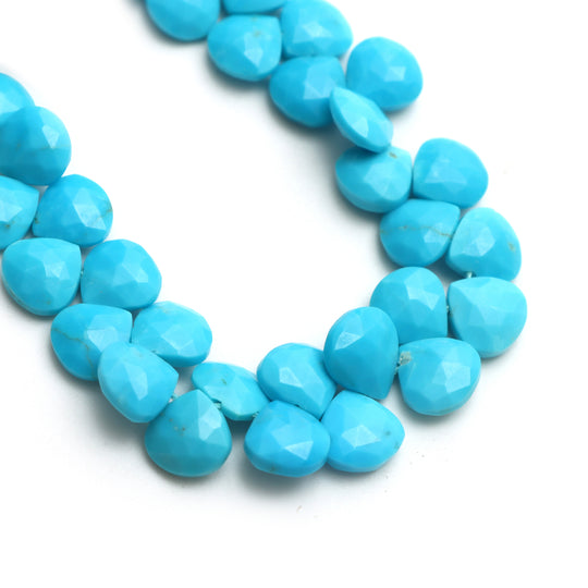 Natural Turquoise Faceted Heart Beads, 6x6.5 mm To 7.5x8 mm, Turquoise Jewelry Making Beads, 5 Inches Full Strand, Price Per Strand