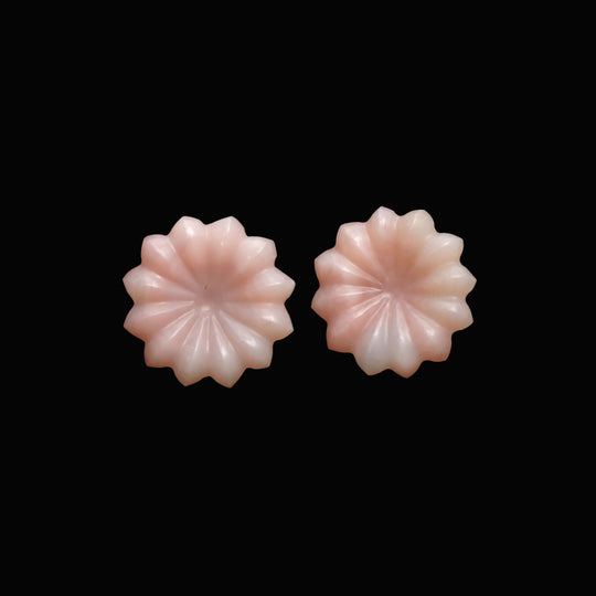 Pink Opal Flower Carving Loose Gemstone, 19x19.5 mm To 20x20 mm, Pink Opal Jewelry Making Gemstone, Pink Opal Flower, Pair ( 2 Pieces )