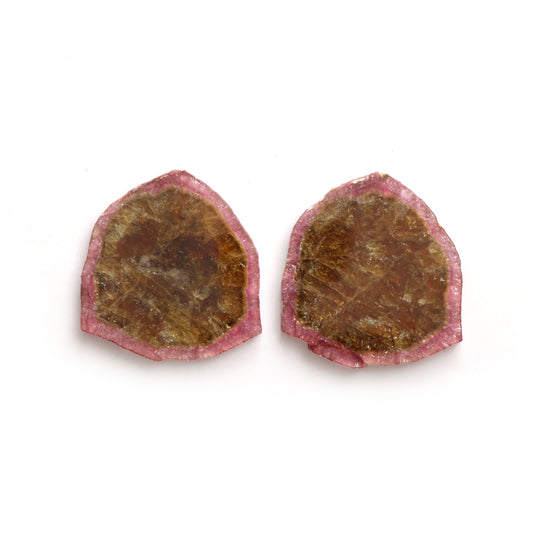 Natural Tourmaline Smooth Organic Slice Loose Gemstone, 46x50mm, Slice Gemstone, Pair ( 2 Pieces )