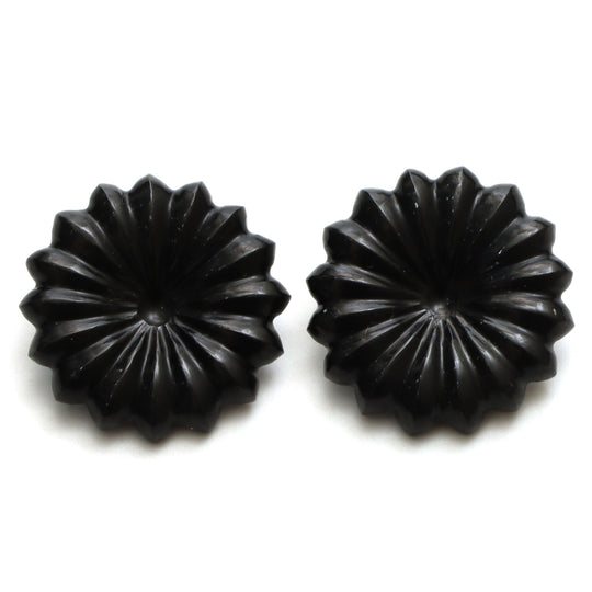 Black Onyx Flower Carving Loose Gemstone, 25x25.5 mm, Black Onyx Jewelry Making Gemstone, Flower Carving, Pair ( 2 Pieces )