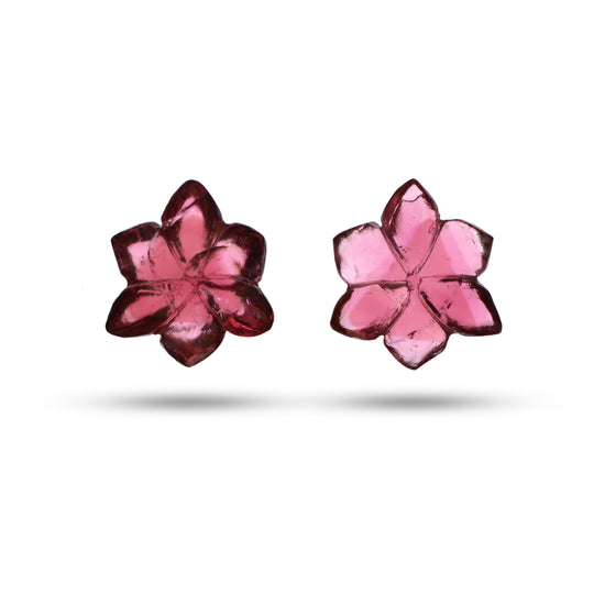Natural Tourmaline Flower Carving Loose Gemstone, 17x16 mm, Tourmaline Flower Carving Smooth Gemstone, Set Of 2 Pieces