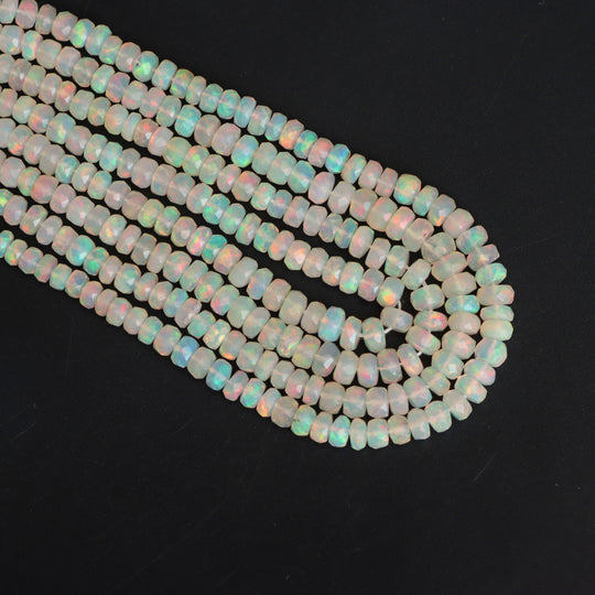 4-5.5mm Rainbow Fire Ethiopian Opal Faceted Rondelle Beads Strand 16"