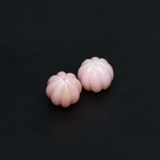 Pink Opal Carving Rondelle Drilled Loose Gemstone, 14 mm, Opal Jewelry Making Gemstone, Pair ( 2 Pieces )