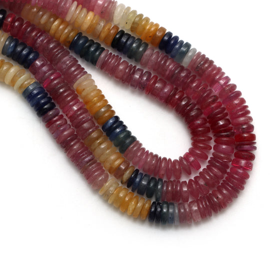 Multi Sapphire Smooth Tyre Beads, 7 mm To 8 mm, Multi Sapphire Jewelry Making Beads, 18 Inches Full Strand, Price Per Strand