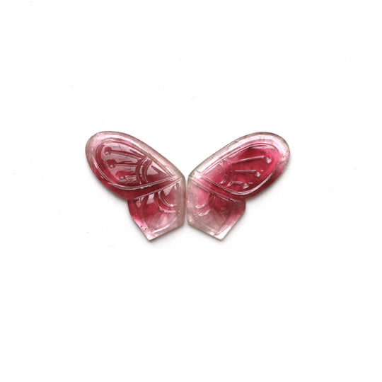 Natural Bi Color Tourmaline Wings Carving Loose Gemstone, 13x23.4 mm, Bi Color Tourmaline Jewelry Making Gemstone, Pair ( 2 Pieces )