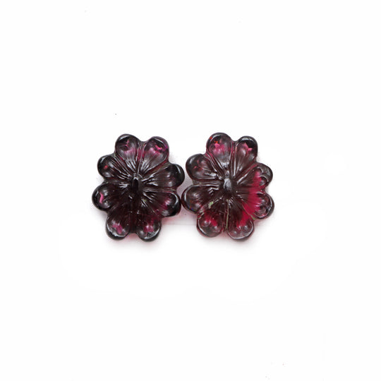 Natural Tourmaline Flower Carving Loose Gemstone, 13x16 mm, Tourmaline Jewelry Making Gemstone, Pair ( 2 Pieces )