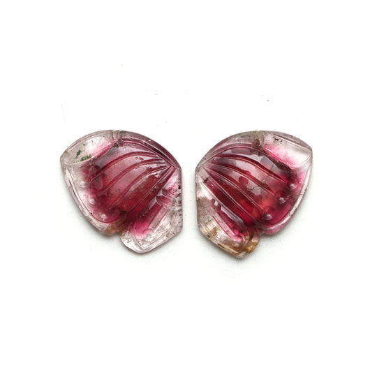 Natural Bi Color Tourmaline Wings Carving Loose Gemstone, 18x22.5 mm, Bi Color Tourmaline Jewelry Making Gemstone, Pair ( 2 Pieces )