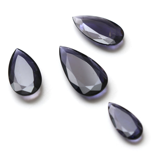 Natural Iolite Faceted Pear Loose Gemstone, 9x19 mm to 14x27 mm, Iolite Pear Jewelry Making Gemstone, Gift For Her, Set of 4 Pieces