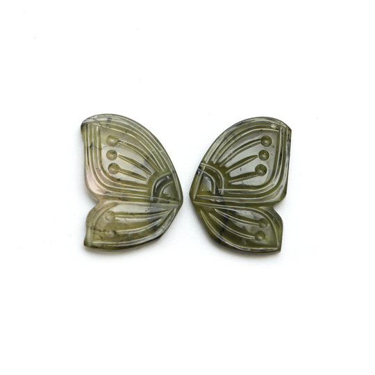 Natural Tourmaline Wings Carving Loose Gemstone, 15x21 mm, Tourmaline Jewelry Making Gemstone, Pair ( 2 Pieces )