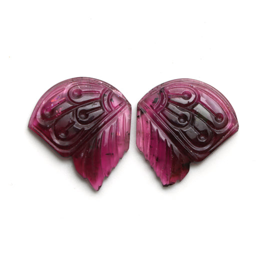 Natural Tourmaline Wings Carving Loose Gemstone, 21x24 mm, Tourmaline Jewelry Making Gemstone, Pair ( 2 Pieces )