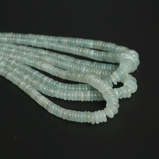 4 mm - 9 mm Natural Aquamarine Smooth Tyre Shape Beads