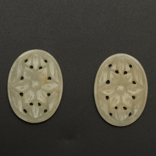 Natural White Sapphire Carving Oval Loose Gemstone - 20x27mm - Sapphire Oval , White Carving Loose Gemstone ,Pair (2 Pieces)