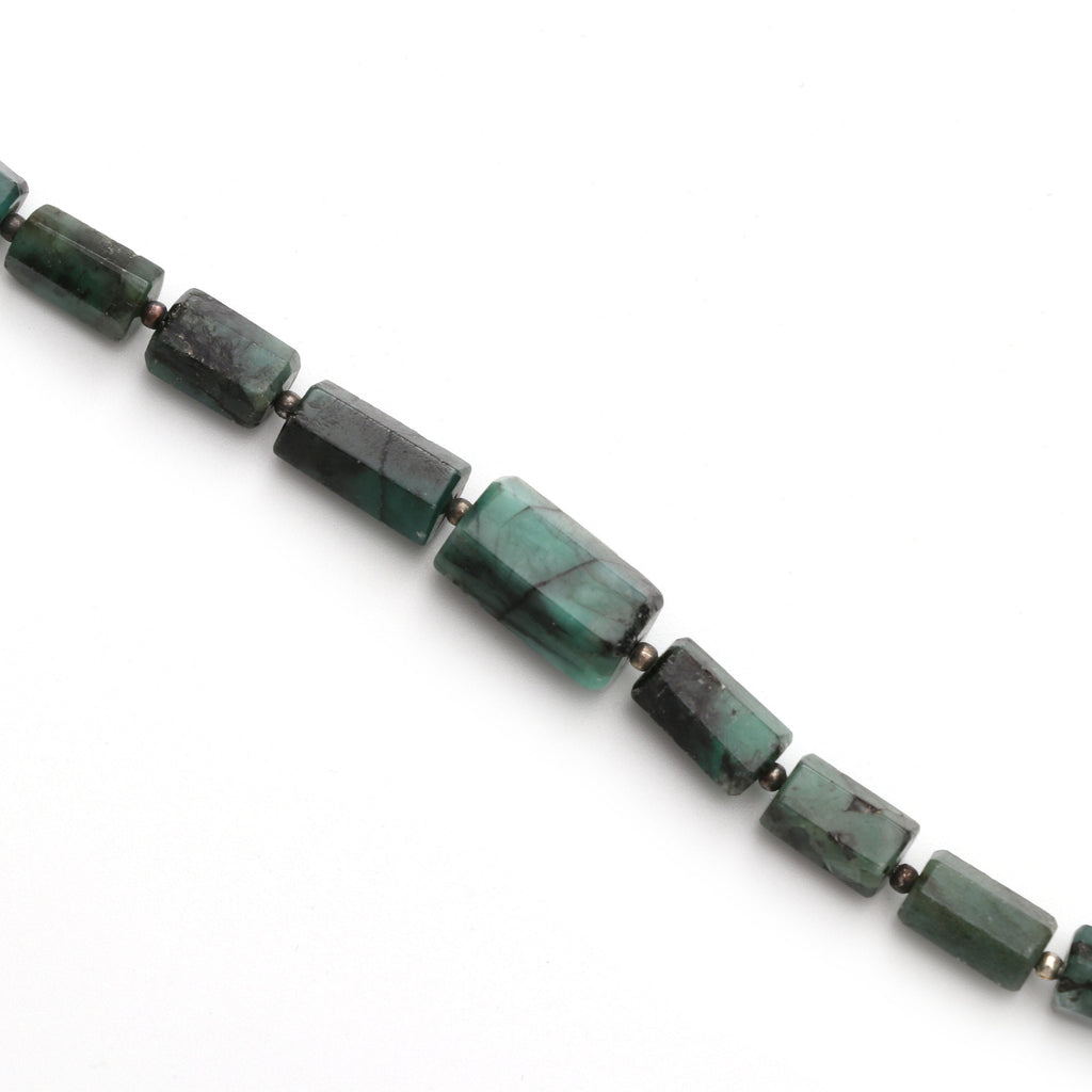 Emerald Faceted Cylinder Beads - 5x10 mm to 8x13 mm - Emerald Beads - Gem Quality , 8 Inch/ 20 Cm Full Strand, Price Per Strand - National Facets, Gemstone Manufacturer, Natural Gemstones, Gemstone Beads