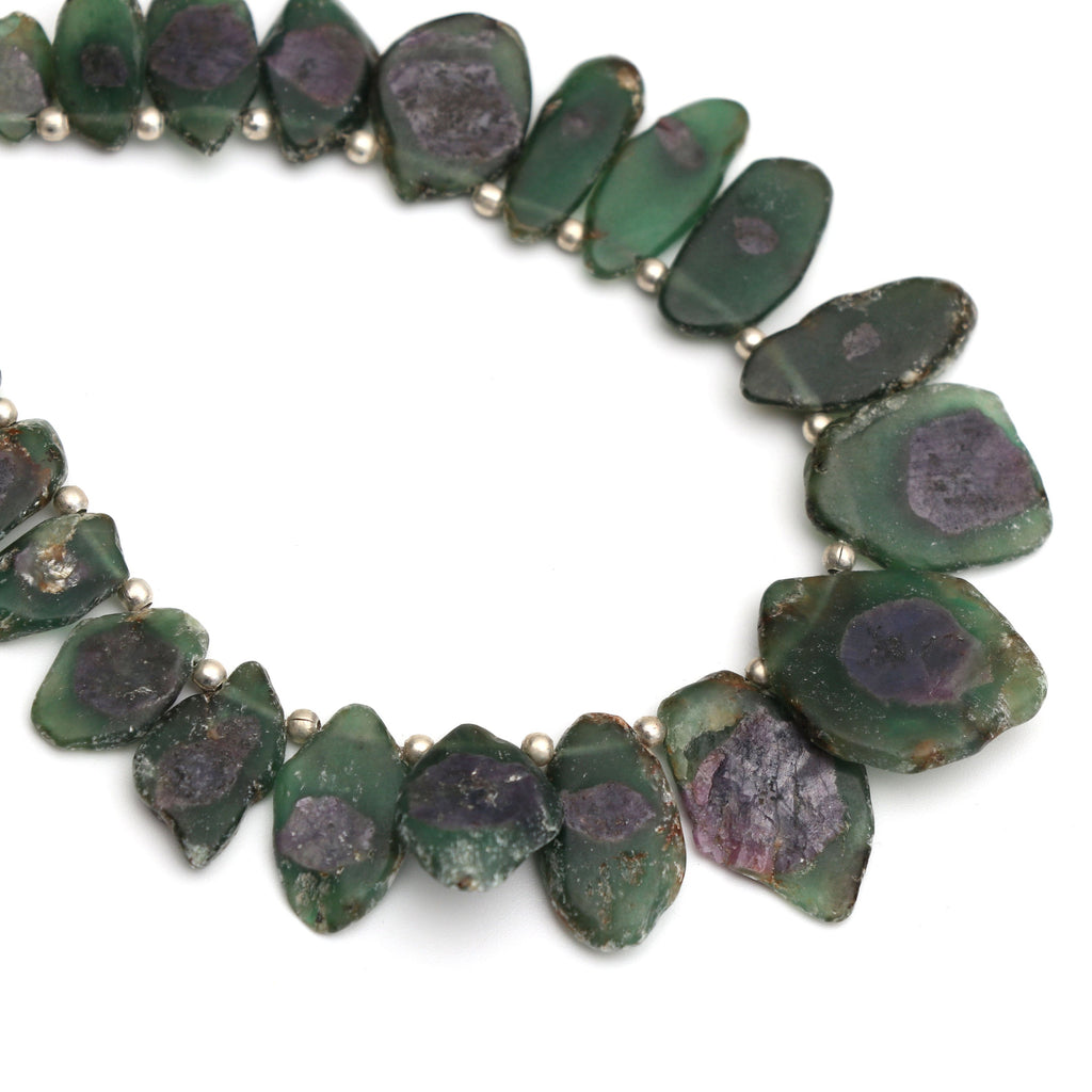 Ruby Fuchsite Smooth Fancy Slice Beads - 7x10 mm to 17x21 mm - Ruby Fuchsite - Gem Quality , 8 Inch/ 20 Cm Full Strand, Price Per Strand - National Facets, Gemstone Manufacturer, Natural Gemstones, Gemstone Beads