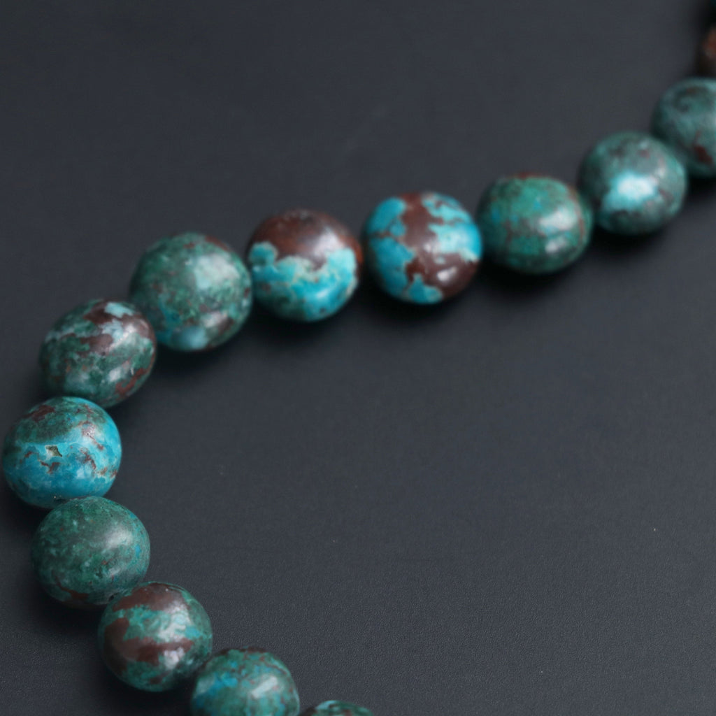 Chrysocolla Smooth Coin Beads, Chrysocolla Gemstone Coin - 8 mm to 10 mm-Gemstone Chrysocolla Smooth, Briolette Coin,8 Inch Strand - National Facets, Gemstone Manufacturer, Natural Gemstones, Gemstone Beads