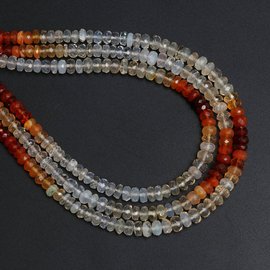 Natural Mexican Fire Opal Shaded Faceted Rondelle Beads, 4 mm to 5 mm, Fire Opal Beads, Opal Gemstone, 18 Inches Full strand, Price Per Strand