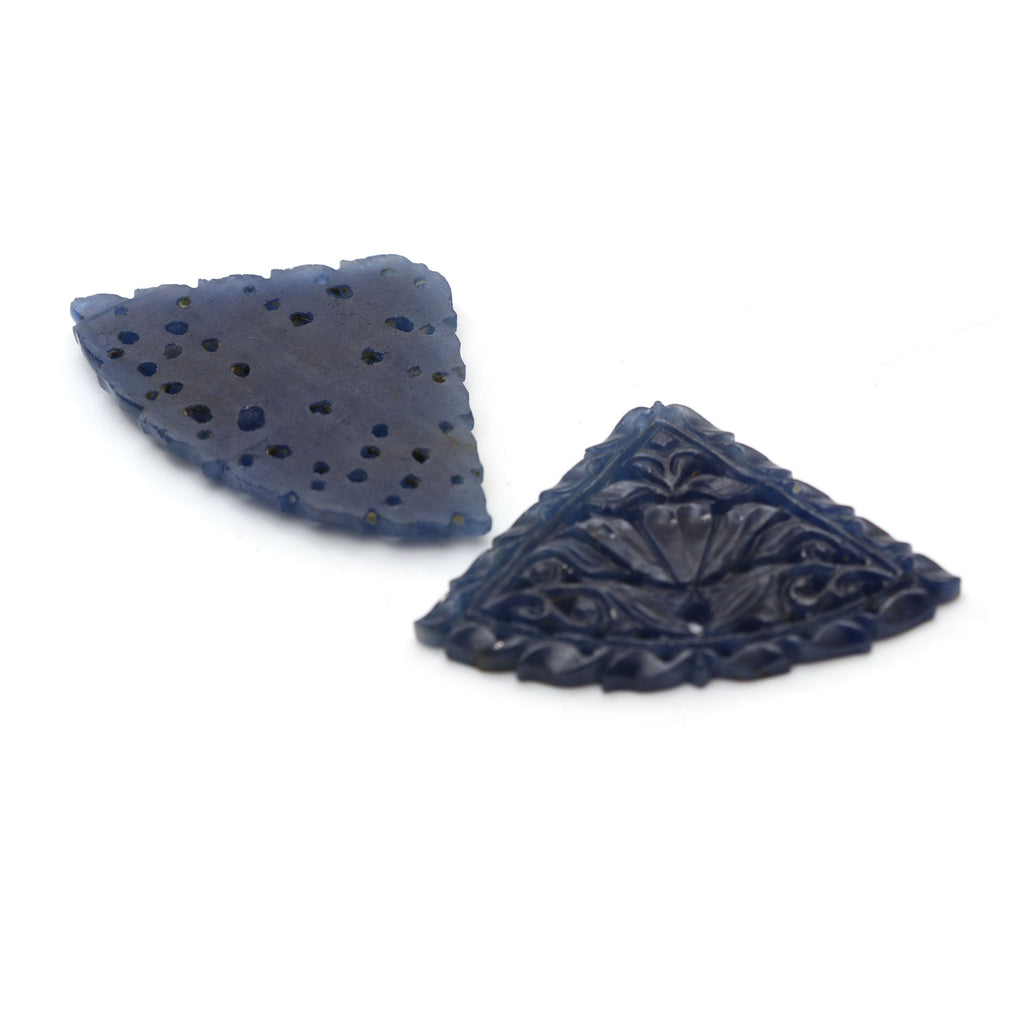 Natural Blue Sapphire Carving Triangle Loose Gemstone - 29x43mm - Sapphire Cone , Sapphire Carving Loose Gemstone ,Pair (2 Pieces) - National Facets, Gemstone Manufacturer, Natural Gemstones, Gemstone Beads