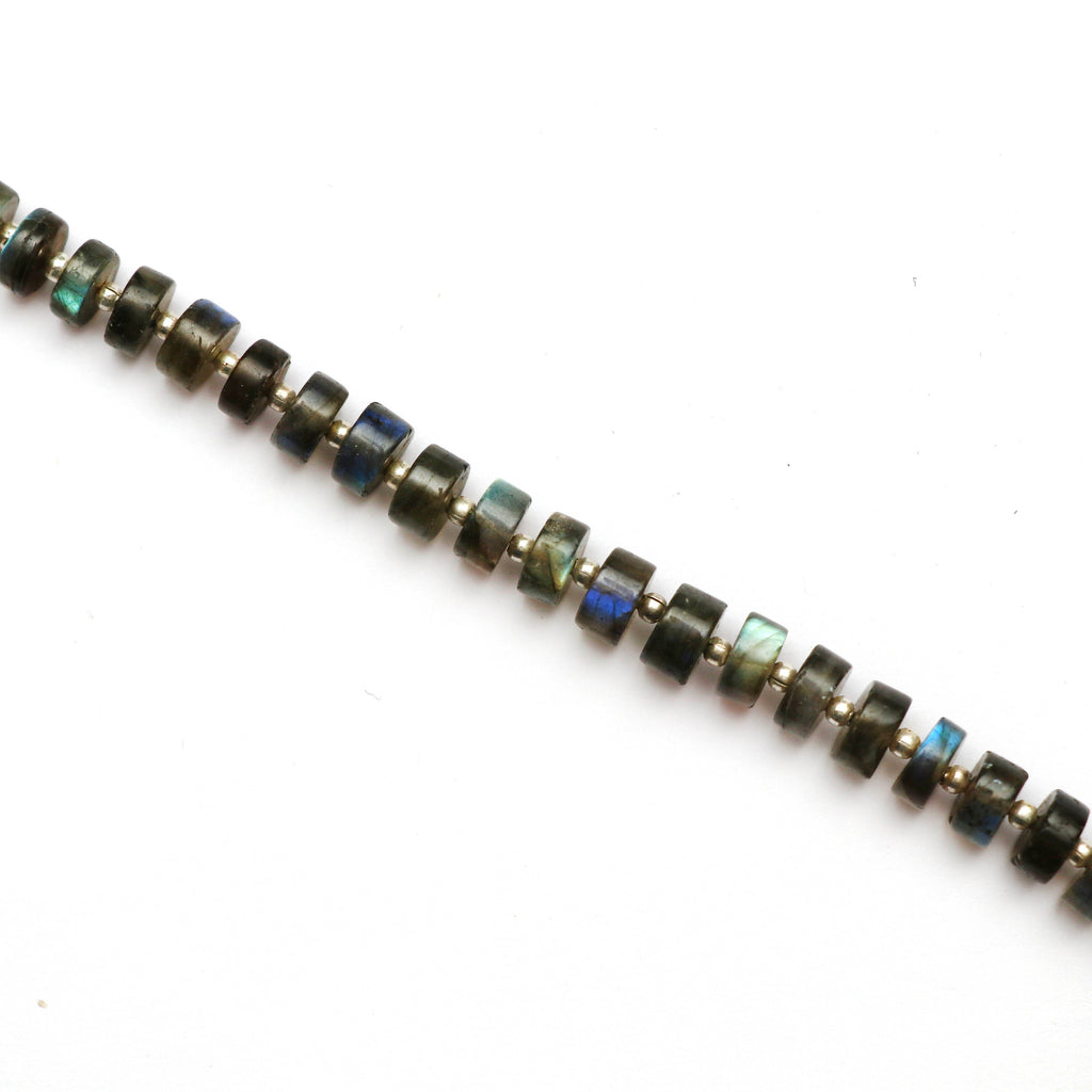 Natural Labradorite Smooth Tyre Beads , 2x6 mm to 4x7 mm, Labradorite Roundel Tyre, Gem Quality, 8 Inch Full Strand, Price Per Strand - National Facets, Gemstone Manufacturer, Natural Gemstones, Gemstone Beads