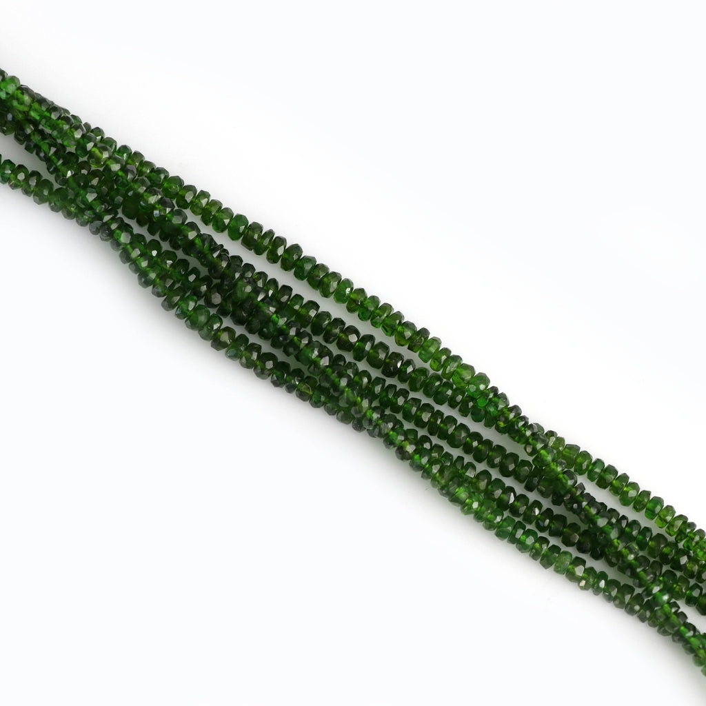 Chrome Diopside Faceted Roundel Beads, 3mm to 4mm, Chrome Diopside Gemstone, 8 Inch , Price Per Strand - National Facets, Gemstone Manufacturer, Natural Gemstones, Gemstone Beads