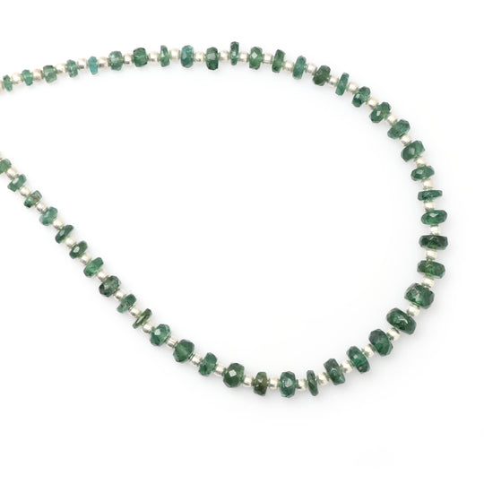 Green Apatite Faceted Beads With Spacer Balls, 3 mm to 6 mm, Green Apatite Jewelry Making Beads, 8 Inch, Price Per Strand