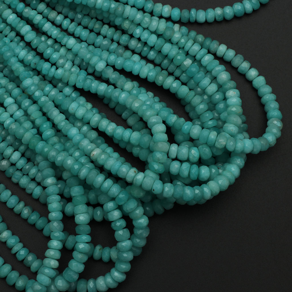 Amazonite Faceted Roundel Beads, 3 mm to 6 mm ,Amazonite Roundel Beads, - Gem Quality , 18 Inch/ 46 Cm Full Strand, Price Per Strand - National Facets, Gemstone Manufacturer, Natural Gemstones, Gemstone Beads