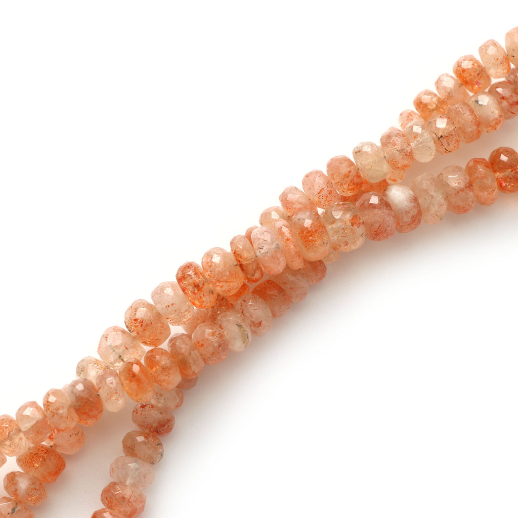 Sunstone Faceted Roundel Beads - 6 mm to 6.5 mm -Sunstone Faceted Beads - Gem Quality , 8Inch / 16 Inch Full Strand, Price Per Strand - National Facets, Gemstone Manufacturer, Natural Gemstones, Gemstone Beads