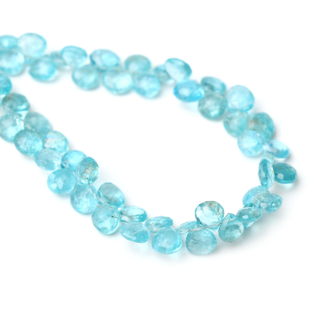 Natural Sky Apatite Faceted Heart Shape Beads - 7x6.5 mm to 8.5x8.5 mm- Gem Quality, 8 Inch Full Strand, Price Per Strand - National Facets, Gemstone Manufacturer, Natural Gemstones, Gemstone Beads