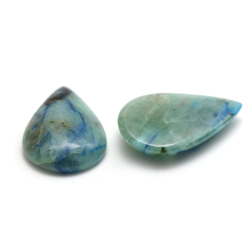 Rare & Gorgeous Azurite Feldspar Pear Cabochon| Azurite Feldspar Smooth Cabochon | 37x23 mm | Pair ( 2 Pieces ) - National Facets, Gemstone Manufacturer, Natural Gemstones, Gemstone Beads