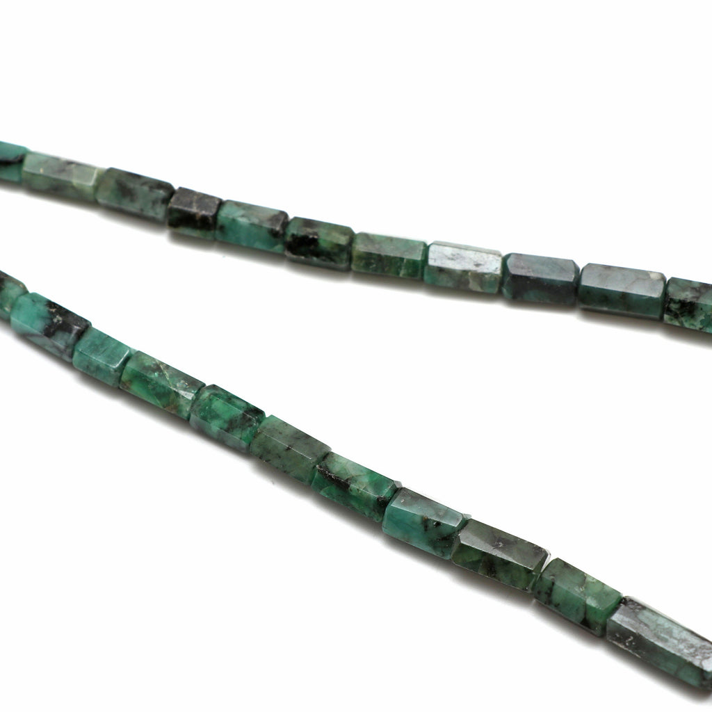 Natural Emerald Faceted Cylinder Beads | Unique Emerald Necklace | 4.5x10 mm to 10.5x15.5 mm | 8 Inch/ 18 Inch Strand | Price Per Strand - National Facets, Gemstone Manufacturer, Natural Gemstones, Gemstone Beads