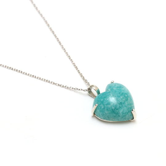 Amazonite Smooth Heart Gemstone Prong Pendant | 925 Sterling Silver Plated | Price Per Pendant